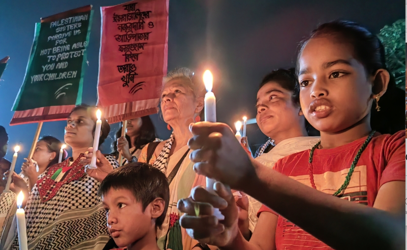 ফিলিস্তিনে নারী ও শিশু হত্যার প্রতিবাদে কেন্দ্রীয় শহীদ মিনারের মোমবাতি প্রজ্জ্বলন